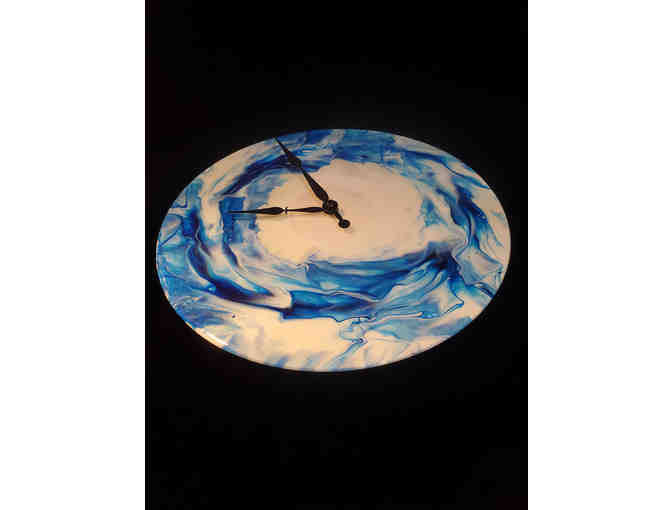 Acrylic Paint Poured - Vinyl Clock - Blue Wave