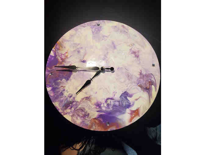 Acrylic Paint Poured - Vinyl Clock - Purple Bronze