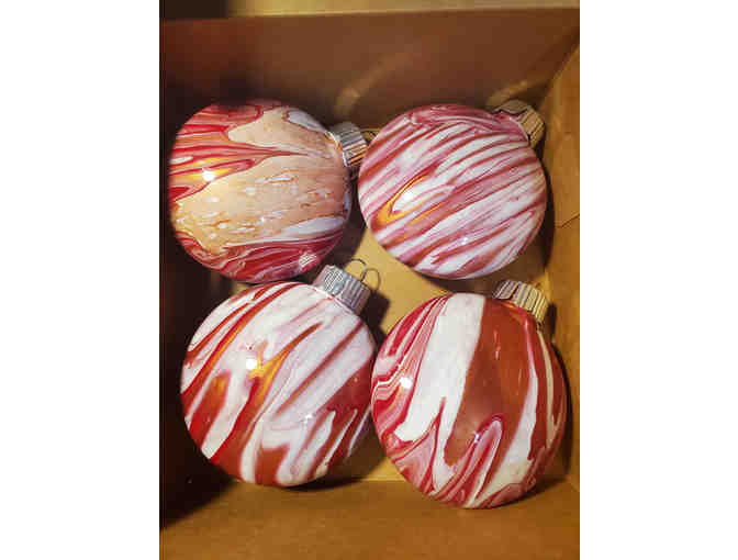 Faux Glass Acrylic Paint Pour Holiday Ornaments - Set of 4