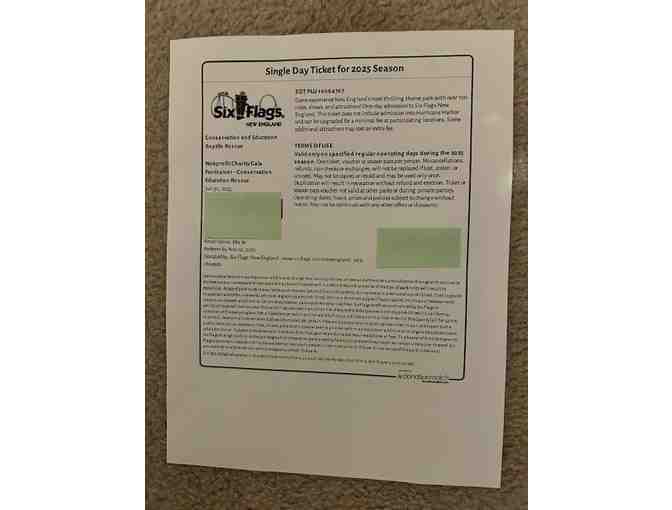 Amusement Park Tix - FREE - Six Flags New England - Admission (1 Ticket)