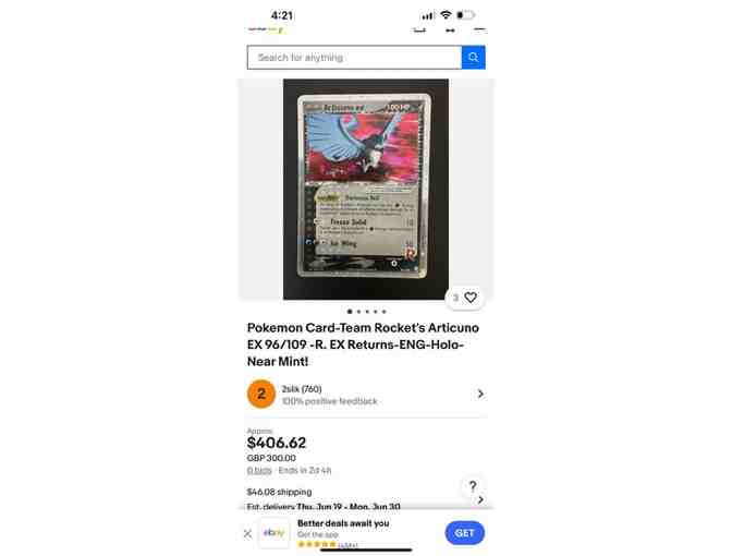 Pokemon (2004 Ultra Rare, Hologram) - Articuno Ex - Mint, never played