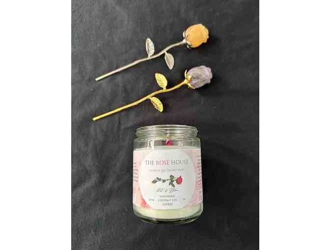 GIFT: CANDLE + ROSE Set (2 Coconut Candles + Carved Roses) - Handcrafted