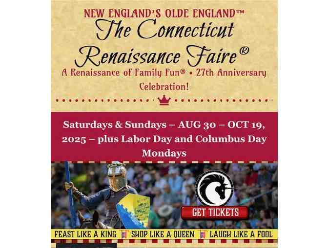 1 TICKETS: CT Renaissance FAIRE (2 passes, Any date, Fall 2025)