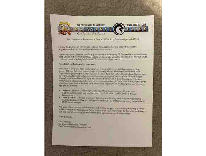 1 TICKETS: CT Renaissance FAIRE (2 passes, Any date, Fall 2025)