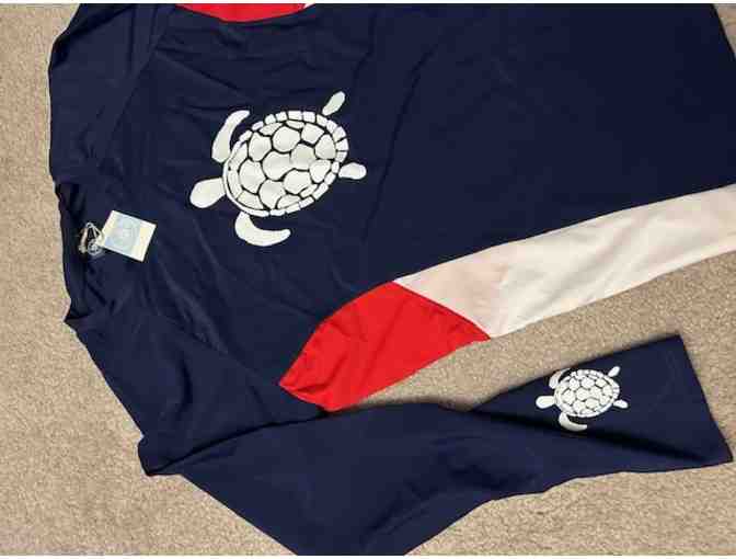 1 TURTLE SHIRT - Blue, Adult Rashguard (Size MEDIUM)