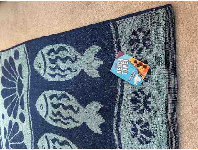BEACH TOWEL: FISH (Reversible), Navy/Teal - Oversized, 60' x 30'