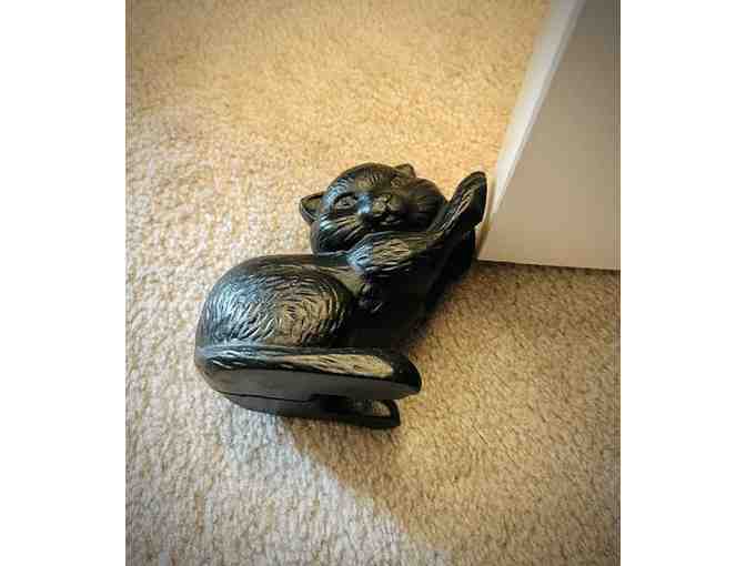 1 CAT (1920): DOORSTOP, Antique CAST IRON (Halloween Black Cat)