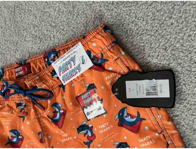 Bathing Suit: ORANGE SHARK (New, Size MEDIUM, Party Sharks)