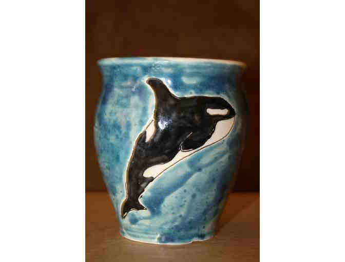 Hand-Made Orca Coffee Mugs, Hand Thrown, Hand Painted