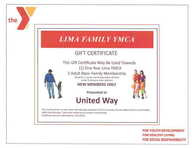 YMCA (1) YEAR 2 ADULT BASIC FAMILY MEMBERSHIP