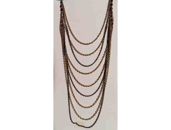 Chain Necklace with Multiple Strands and Black Crystal Accents-Lot 139
