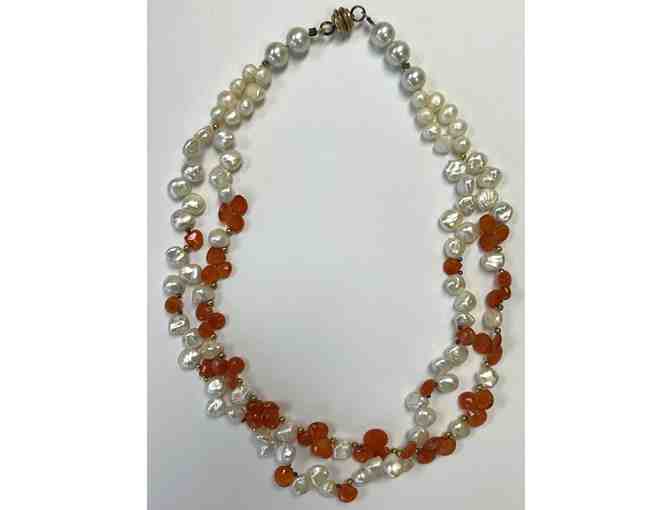 Choker with Pearls and Orange Crystals-Lot 81