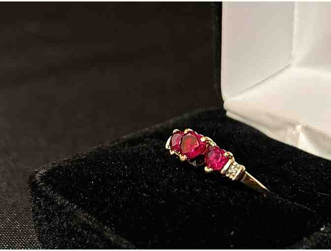 Vintage Lovely Three Heart Ruby and Diamond Ring - Size 9.25