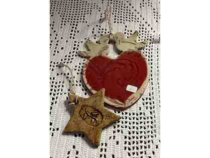 Dharwood Pottery, Winthrop, ME - Heart and Star Ornaments